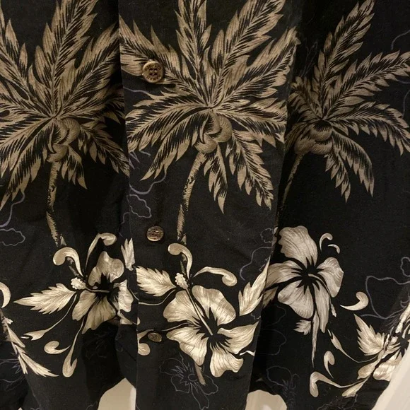 VTG‎ RJC Hawaiian Shirt 2XL Made in USA Black Purple Brown Palm Trees Floral - Picture 6 of 7